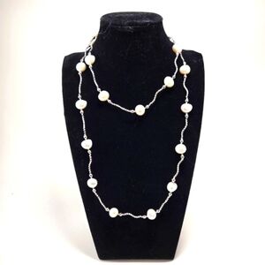 NWT Honora Natural Pearl Necklace 32" Silvertone Beads and Links Classic Luxury